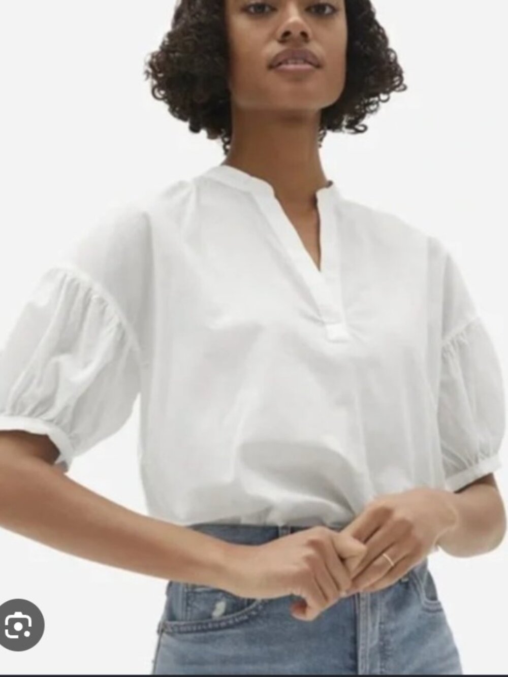 Everlane Split Neck Puff Sleeve Air Shirt Top Blouse White sz 10